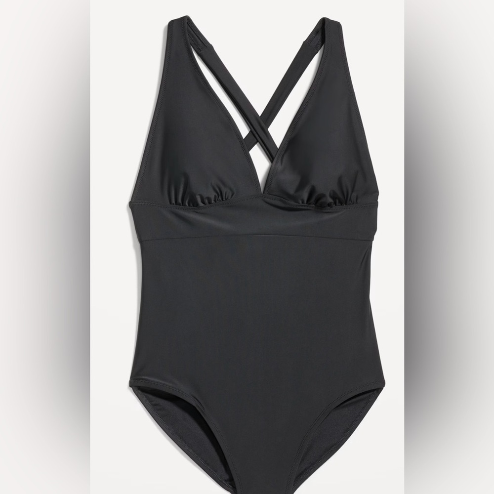 Old Navy Deep V-neck Removable Cups Tie Back Black NWT Swimsuit Size 3X Plus